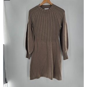 Calvin Klein Women's Brown Sweater Dress Balloon Sleeve Knee Length Size Small